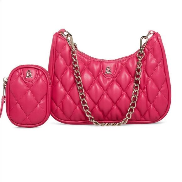 NWT Steve Madden (Bvital) Quilted Crossbody Bag w/ AirPod Coin Pouch - Fuchsia - Picture 1 of 17